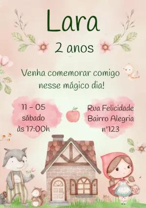 Convite Aniversário Chapeuzinho Vermelho Aquarela para Editar
