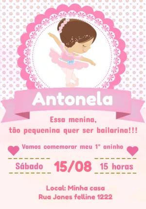 Convite Aniversário Bailarina Rosa para Editar Online