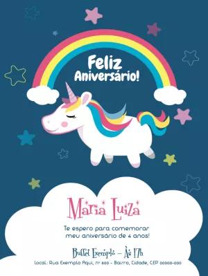 Convite de Aniversário Unicórnio Fofo para Editar Online