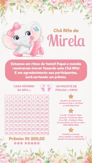 Convite Chá Rifa Elefantinha Rosa para Editar Online