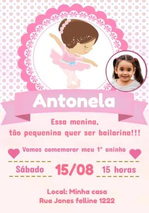 Convite Aniversário Bailarina com Foto para Editar Online