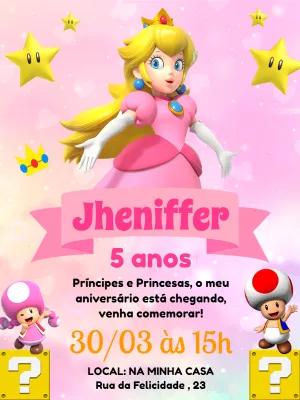 Convite de Aniversário Princesa Peach Editável Online