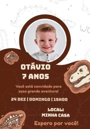 Convite Aniversário Dinossauro Fóssil com Foto para Editar