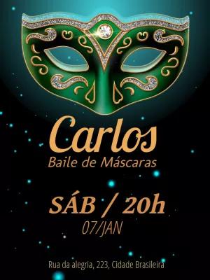 Convite de Aniversário Baile de Máscaras para Editar Online