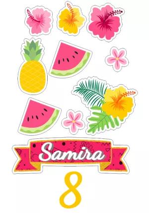 Topo de Bolo Tropical com Frutas e Flores para Editar Online