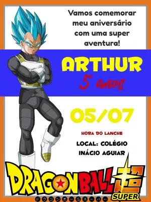 Convite de Aniversário Vegeta Dragon Ball Super para Editar