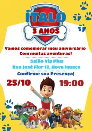 Convite de Aniversário Patrulha Canina para Editar Online