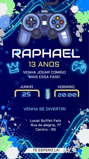 Convite de Aniversário Gamer Azul para Editar Online