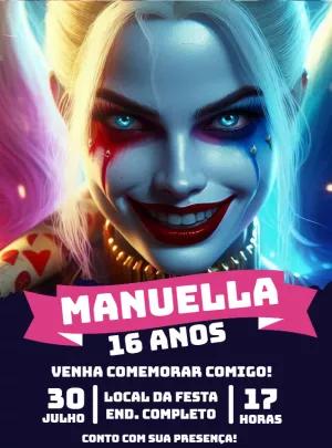 Convite de Aniversário Arlequina Editável Online