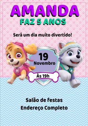 Convite Aniversário Skye e Everest Patrulha Canina para Editar