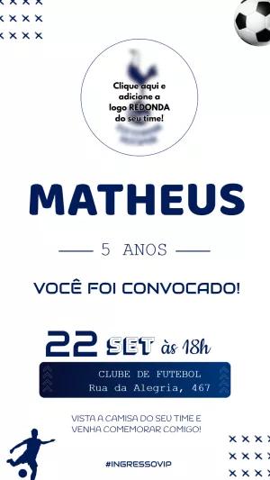 Convite de Aniversário Futebol com Logo do Time para Editar