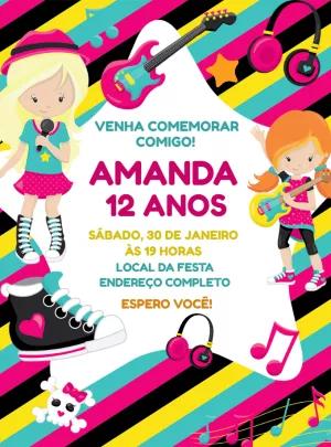 Convite Aniversário Rock Star Menina para Editar Online