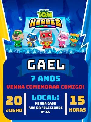 Convite de Aniversário Talking Tom Heroes para Editar Online