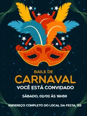 Convite de Carnaval com Máscara Colorida para Editar Online