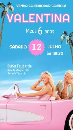 Convite Aniversário Barbie Filme para Editar Online