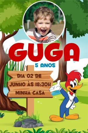 Convite de Aniversário Pica Pau com Foto para Editar Online