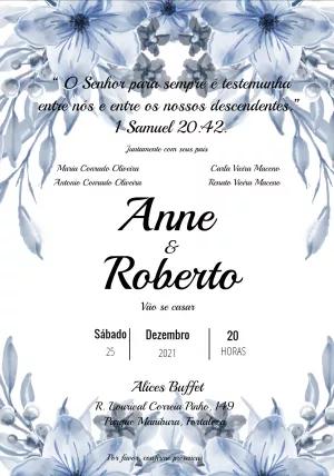 Convite de Casamento Floral Azul para Editar Online