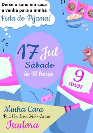 Convite Aniversário Festa do Pijama Colorido para Editar Online
