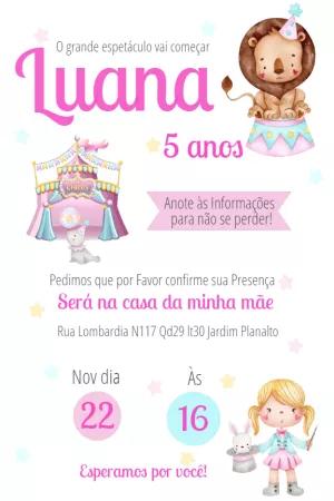 Convite Aniversário Circo Rosa com Animais para Editar Online