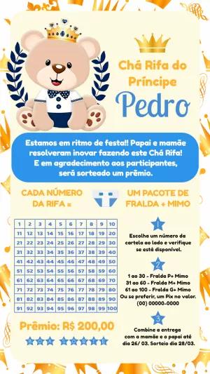 Convite Chá Rifa Ursinho Príncipe Editável Online