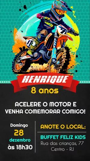Convite Aniversário Motocross Radical para Editar Online