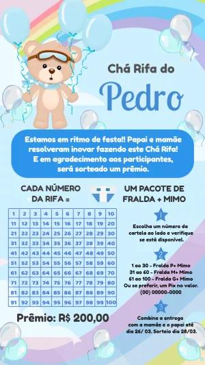 Convite Chá Rifa Ursinho Baloeiro para Editar Online