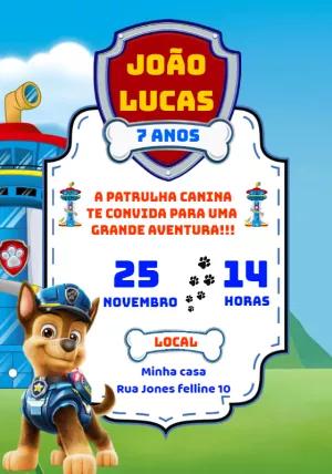 Convite Aniversário Patrulha Canina para Editar Online