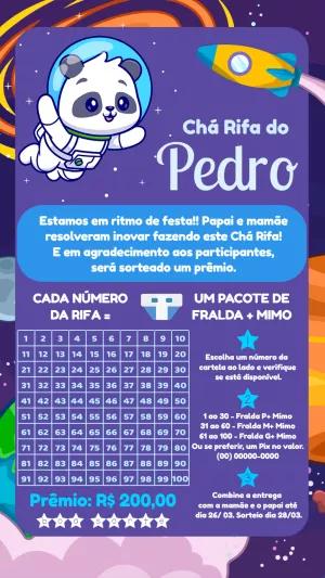 Convite Chá Rifa Panda Astronauta para Editar Online