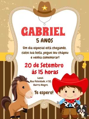 Convite Aniversário Cowboy Vaqueiro para Editar Online
