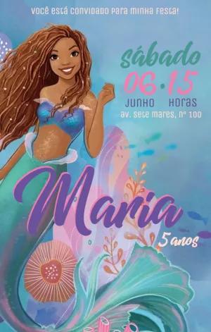 Convite de Aniversário Pequena Sereia Morena para Editar Online