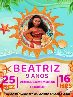 Convite de Aniversário Moana para Editar e Imprimir