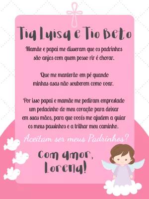 Convite para Padrinhos de Batismo Anjinha para Editar Online