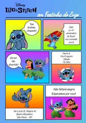 Convite Aniversário Lilo & Stitch Gibi para Editar Online