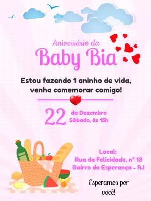 Convite Aniversário Piquenique Menina para Editar Online