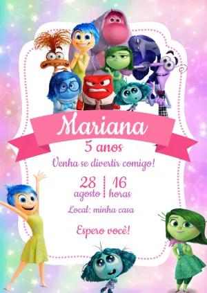 Convite Aniversário Divertida Mente com Personagens para Editar