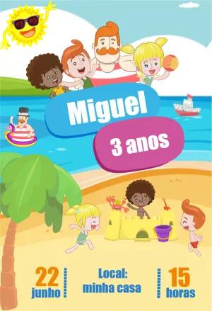 Convite de Aniversário Mundo Bita Praia para Editar Online