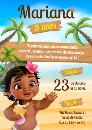 Convite de Aniversário Moana Baby para Editar Online