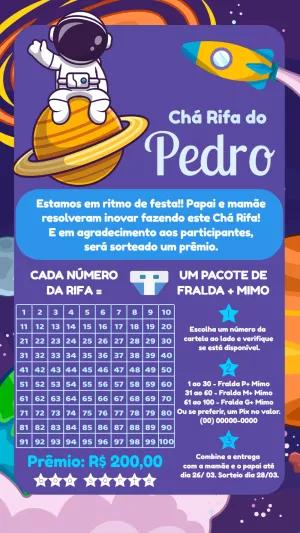 Convite Chá Rifa Astronauta para Editar Online
