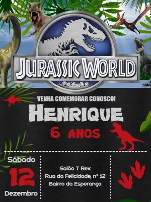 Convite Aniversário Jurassic World com Dinossauros para Editar