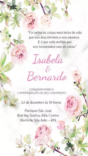 Convite de Casamento Floral com Rosas para Editar Online