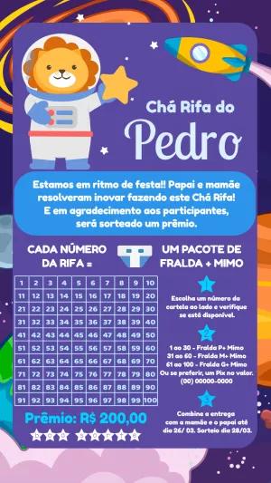 Convite Chá Rifa Leão Astronauta no Espaço para Editar Online