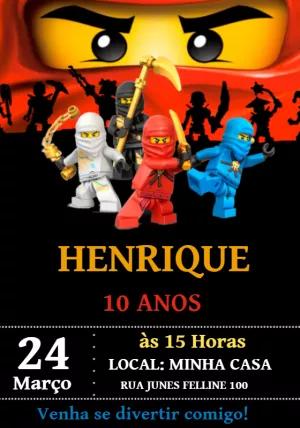 Convite Aniversário Ninjago com Personagens para Editar Online