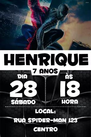 Convite Aniversário Homem Aranha Preto e Vermelho para Editar