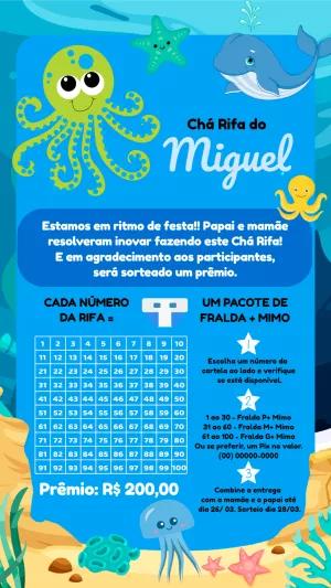 Convite Chá Rifa Fundo do Mar com Animais para Editar Online