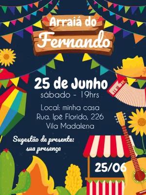 Convite de Aniversário Arraiá Junino para Editar Online