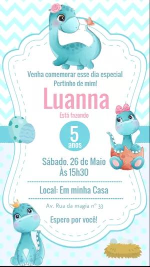 Convite Aniversário Dinossauro Baby Menina para Editar