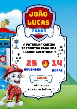 Convite Aniversário Patrulha Canina para Editar Online