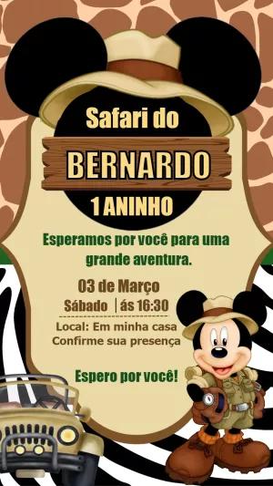 Convite Aniversário Mickey Safari para Editar Online