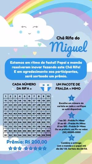 Chá Rifa Chuva de Amor com Nuvens e Arco-íris para Editar