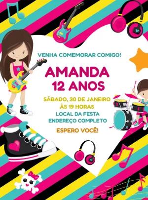 Convite Aniversário Rock and Roll Menina para Editar Online
